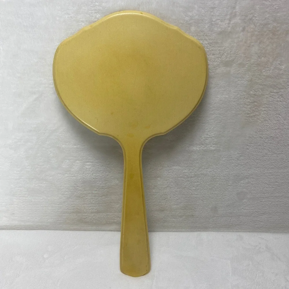 Vintage‎ Yellow Bakelite Handheld Mirror *READ*